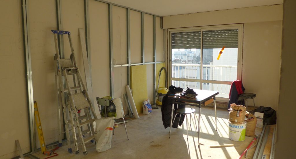 chantier de pose de cloison